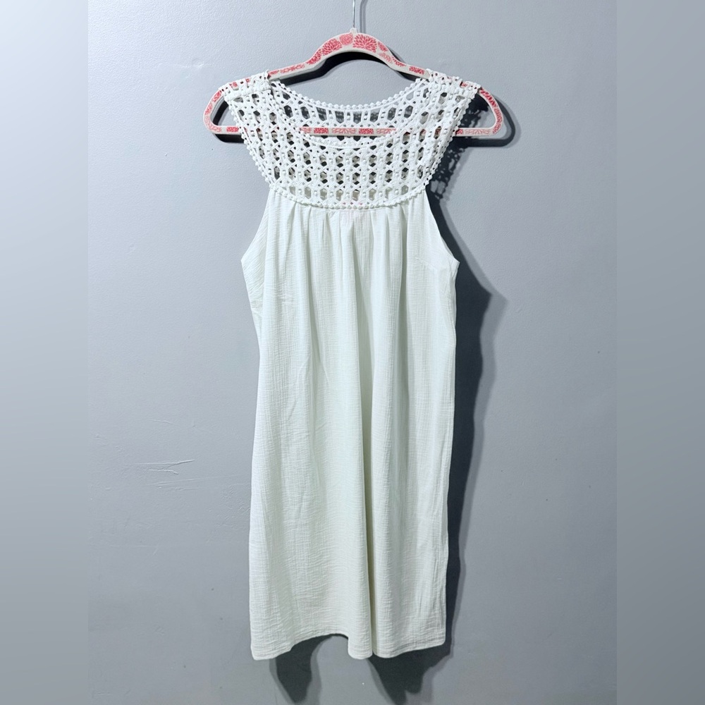 Lilly Pulitzer Sydney Crinkle Dress White Lace Sleeveless Shift Women's Size 4